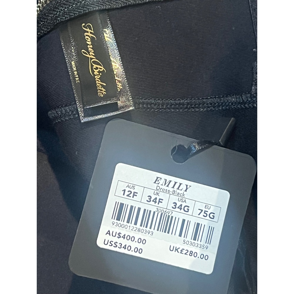 Honey Birdette Emily Black dress Bustier Gold details READ size 34G - Picture 13 of 13